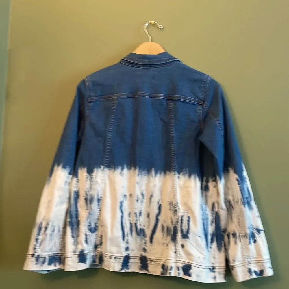 NWT LOGO Lori Goldstein Tie-Dye Ombré Denim Jean Jacket Blue White Boho Sz 4
